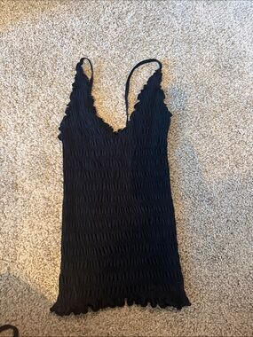 Free People Black Smocked V-Neck Cami